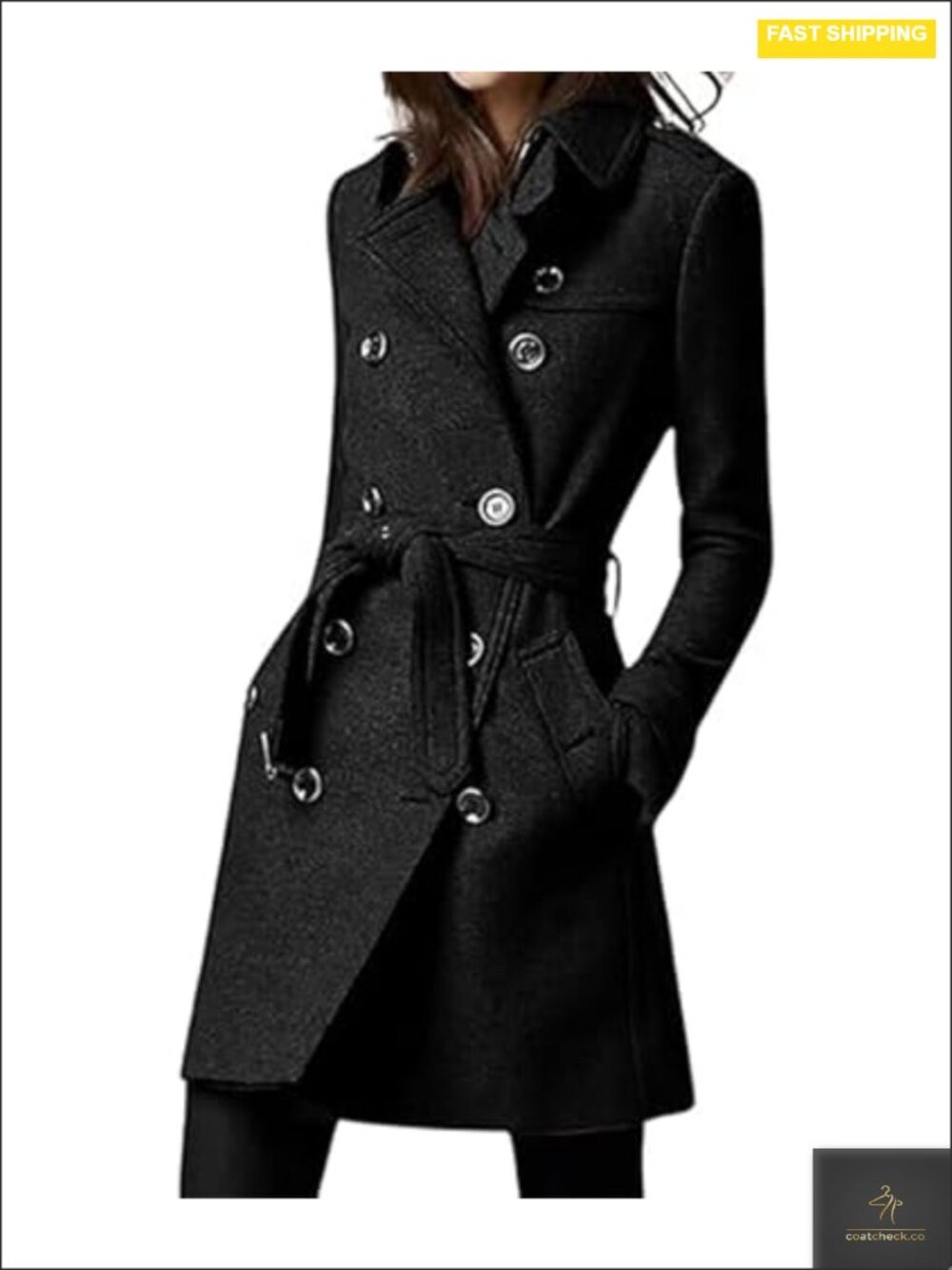 Womens Wool & Pea Coats Slim Fit Double Breasted Trench Coat